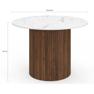 Table à manger ronde Alvar Ø110cm effet marbre et noyer