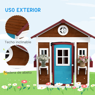 Casa de Jardín Infantil Casa de Madera para Niños con Puerta Ventanas Jardineras y Soportes de Flores 114x126,4x135 cm Marrón Oscuro