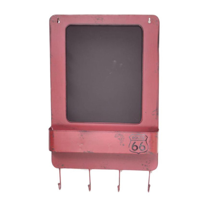 Lavagna in metallo bristol rosso con mensola e appendino 4 posti cm35x57,5x7