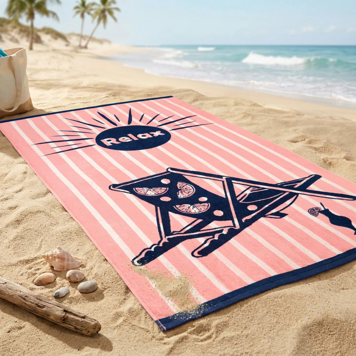 Serviette de plage éponge velours Jacquard - Relax - 90x170cm - 400g/m²