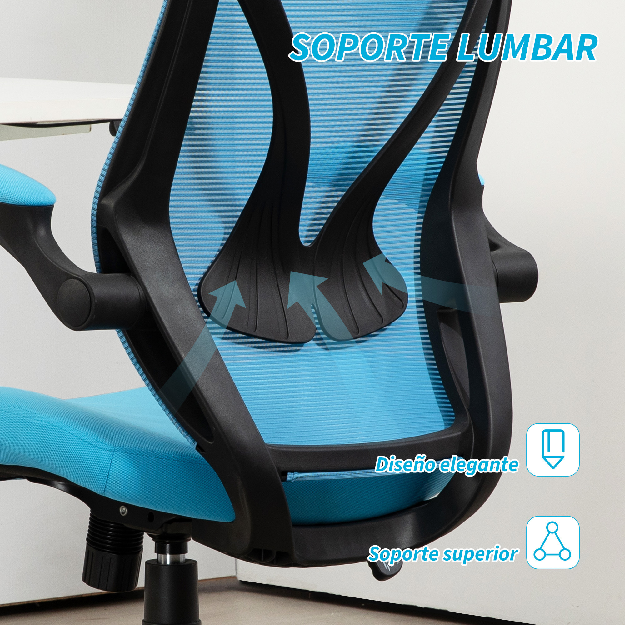 Silla de Escritorio de Malla Silla de Oficina Giratoria con Altura Ajustable Reposabrazos Abatibles y Función de Basculante Silla para Estudio Carga 120 kg Azul Claro