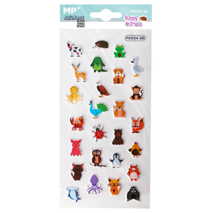PACK 24 Uds. ADESIVI STICKERS RILIEVO DESIGN ANIMALI FELICI