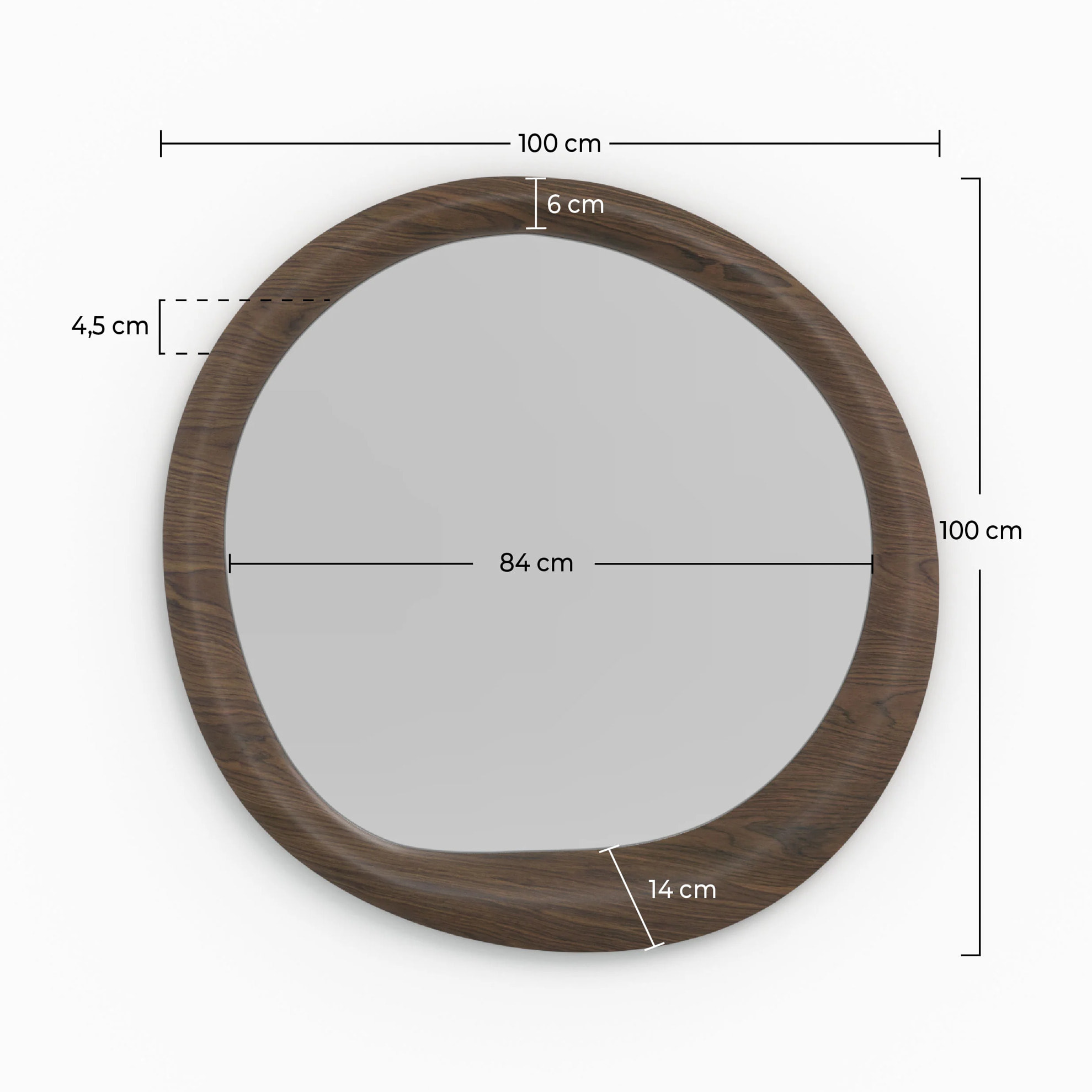 Miroir rond en placage noyer, D100 cm - Yoko
