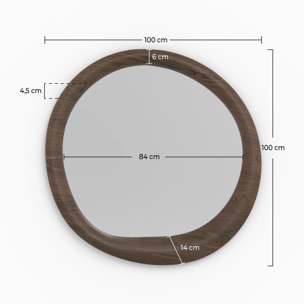 Miroir rond en placage noyer, D100 cm - Yoko