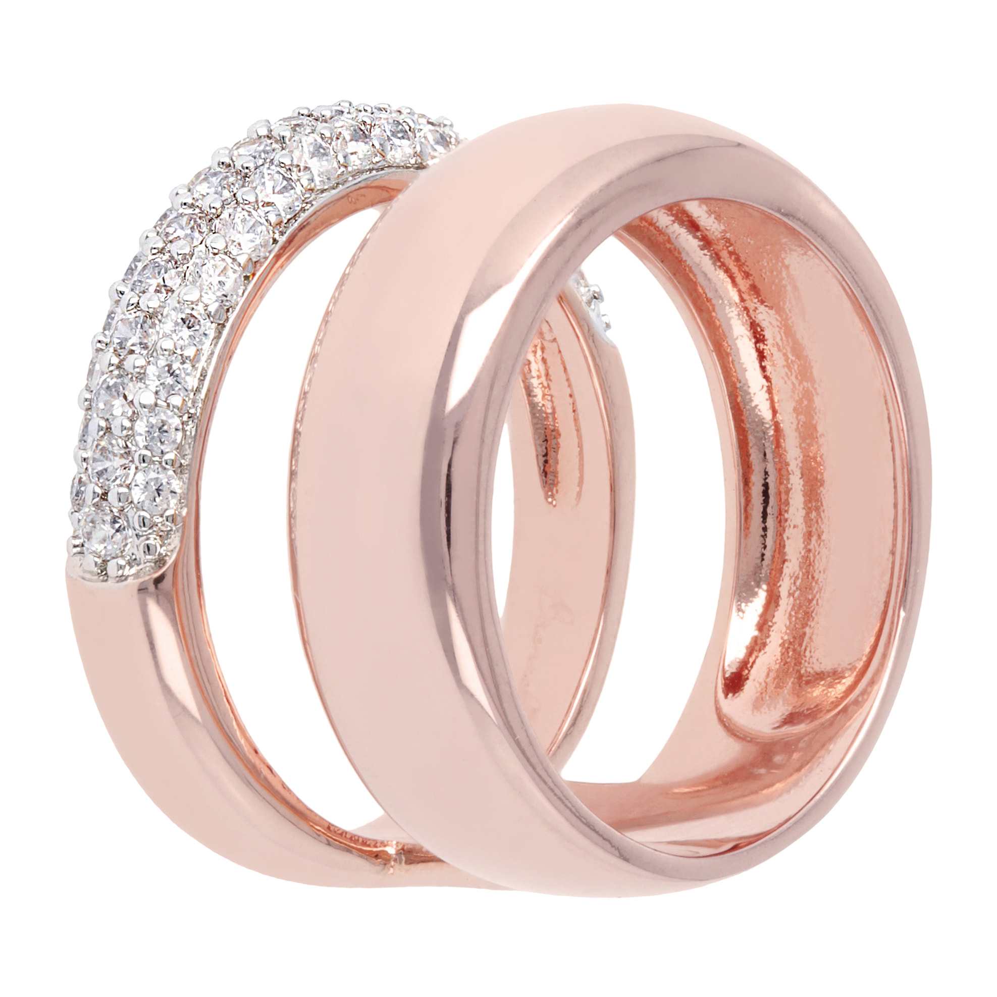 Set Di Due Anelli Riviera e Fascia in Golden Rosé con Cubic Zirconia Placcato Oro Rosa 18k