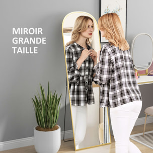 Miroir sur pied - miroir mural rectangulaire arrondi - dim. 50L x 161,5H cm - alu. doré