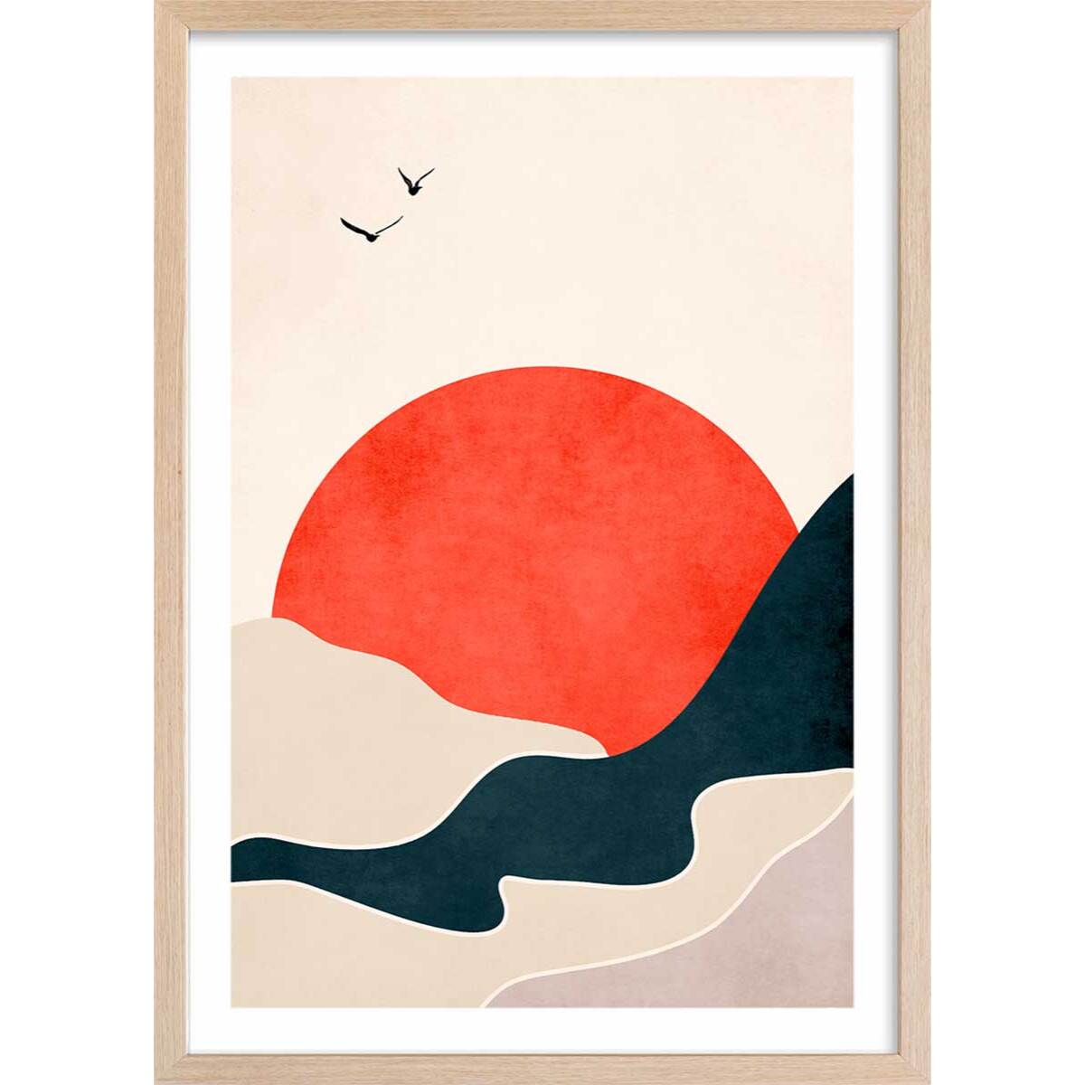 Affiche ""drowning sun"" Affiche + cadre en bois - Chêne