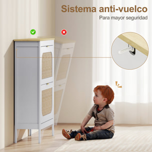 Zapatero Estrecho con 2 Puertas de Ratán Zapatero Entrada Recibidor con Estantes Ajustables para 14 Pares de Zapatos 80x24x95,5 cm Blanco