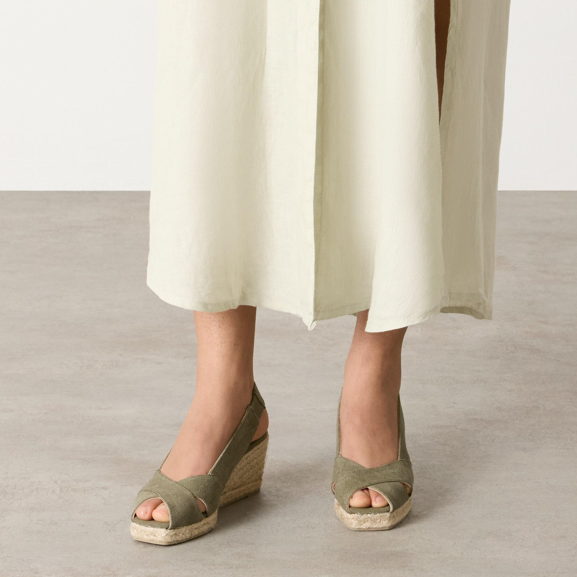 Alpargatas de cuña de mujer destalonadas Diana estilo peep-toe en algodón orgánico lavado