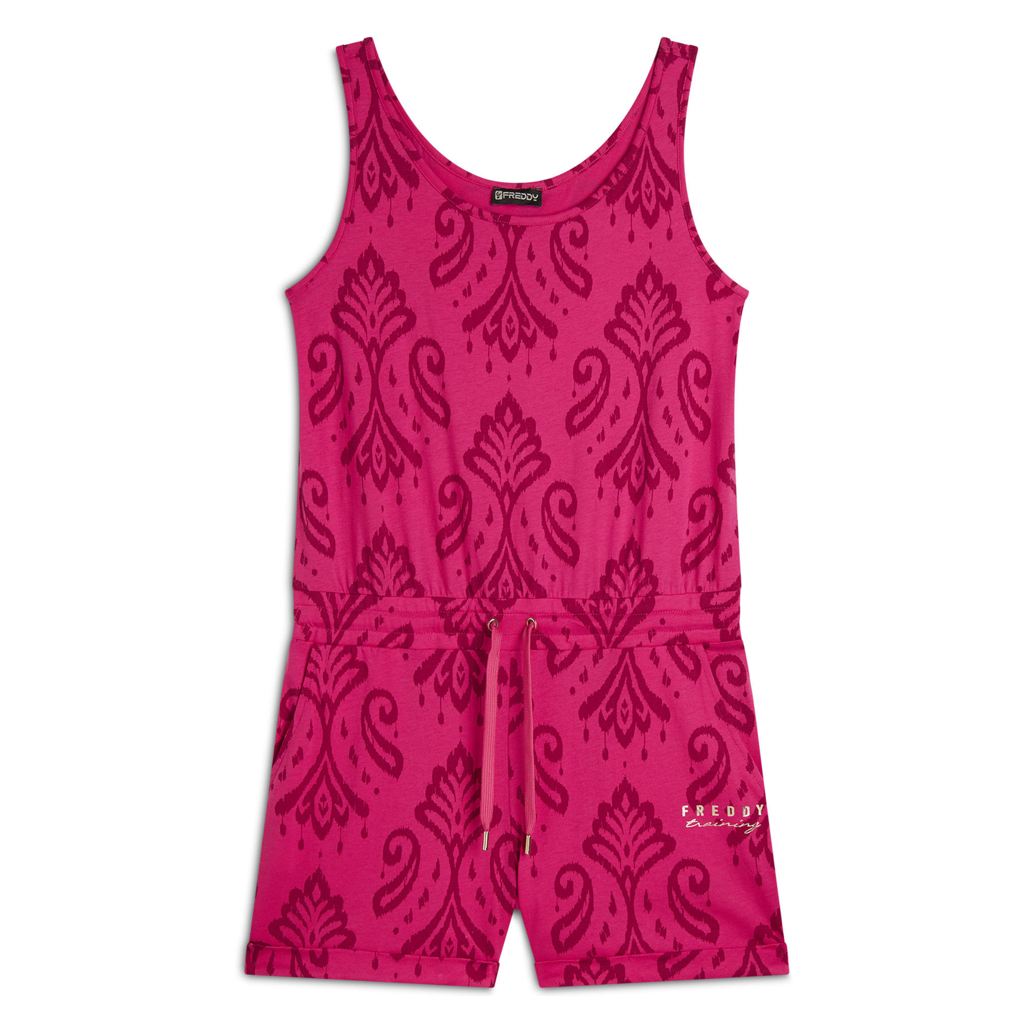 Tuta corta floreale in jersey con top a canotta