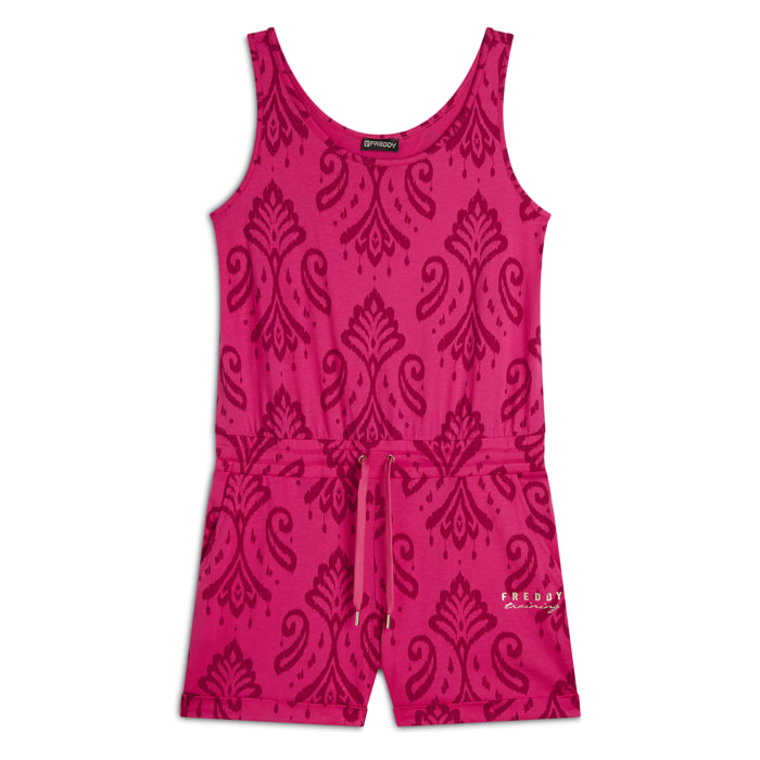 Tuta corta floreale in jersey con top a canotta