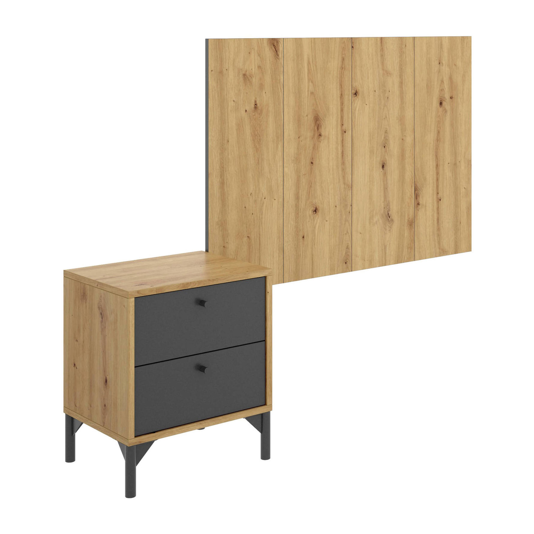 Testiera letto Lily, Spalliera letto per camera singola, Testata per letto singolo con 1 comodino, 99x3h61 cm, Rovere e Antracite