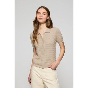 Maglietta beige Lirio abbottonata con monogramma ricamato
