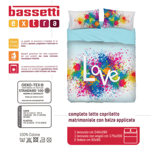 BASSETTI completo letto IMAGE copriletto lenzuolo serie stampa in digitale alta definizione animali natura paesaggi balza applicata 100% cotone – Made in ITALY (COLOR LOVE, MATRIMONIALE)