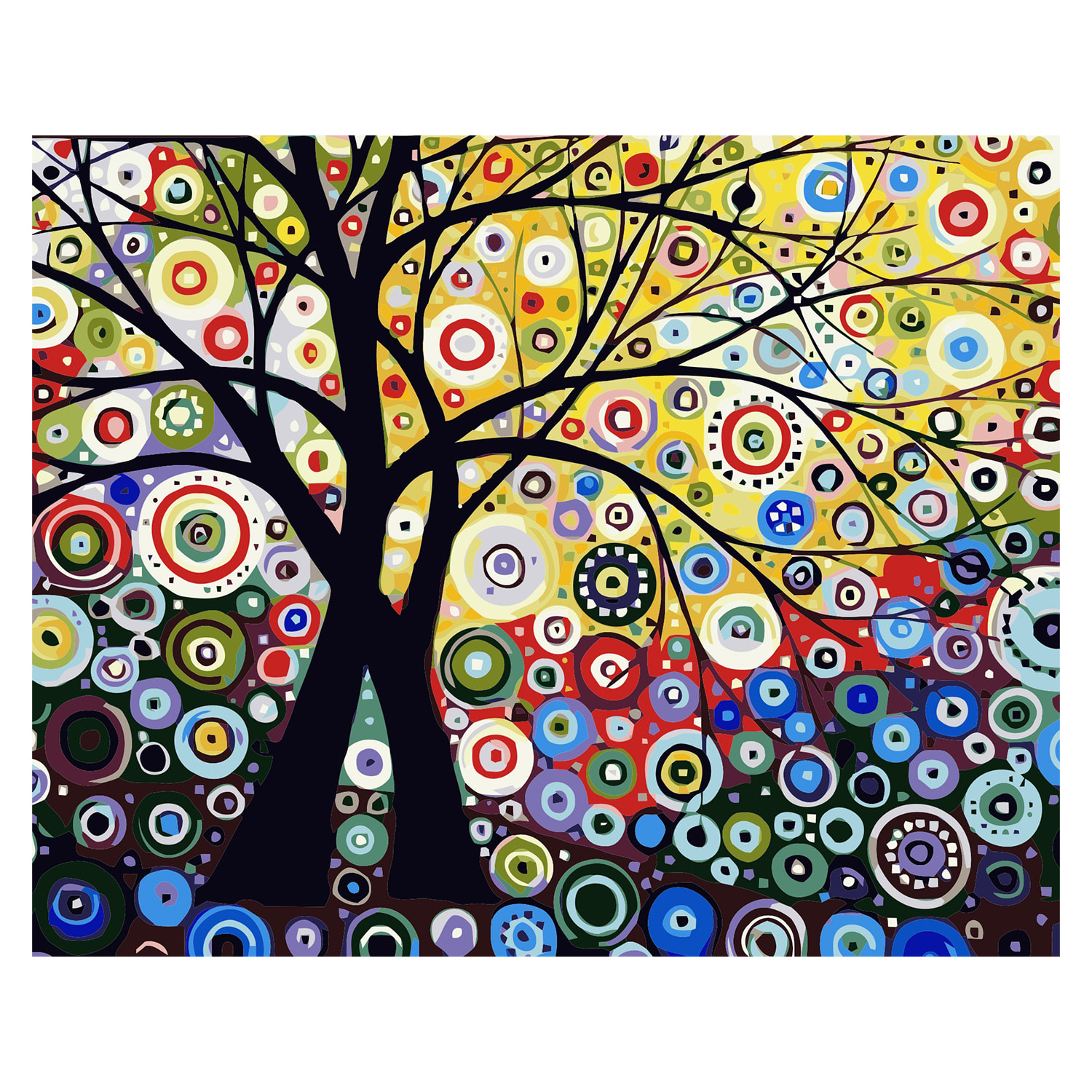 Tela con disegno da dipingere con i numeri, di 40x50cm. Design paesaggio psichedelico. Include pennelli e colori necessari.