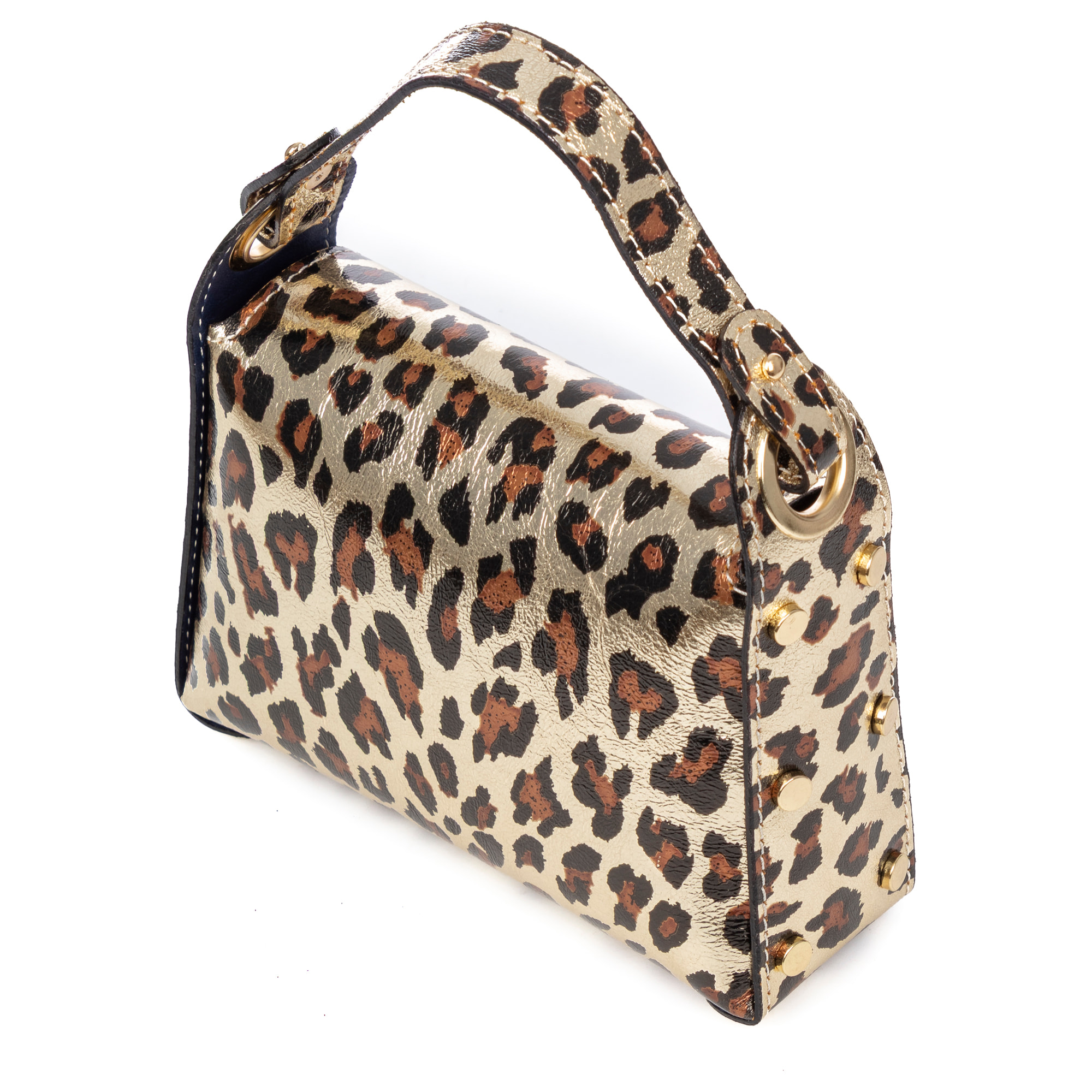 Aquileia bolso de mano mujer. Piel auténtica Gamuza con estampado animal print leopardo lacada brillante.