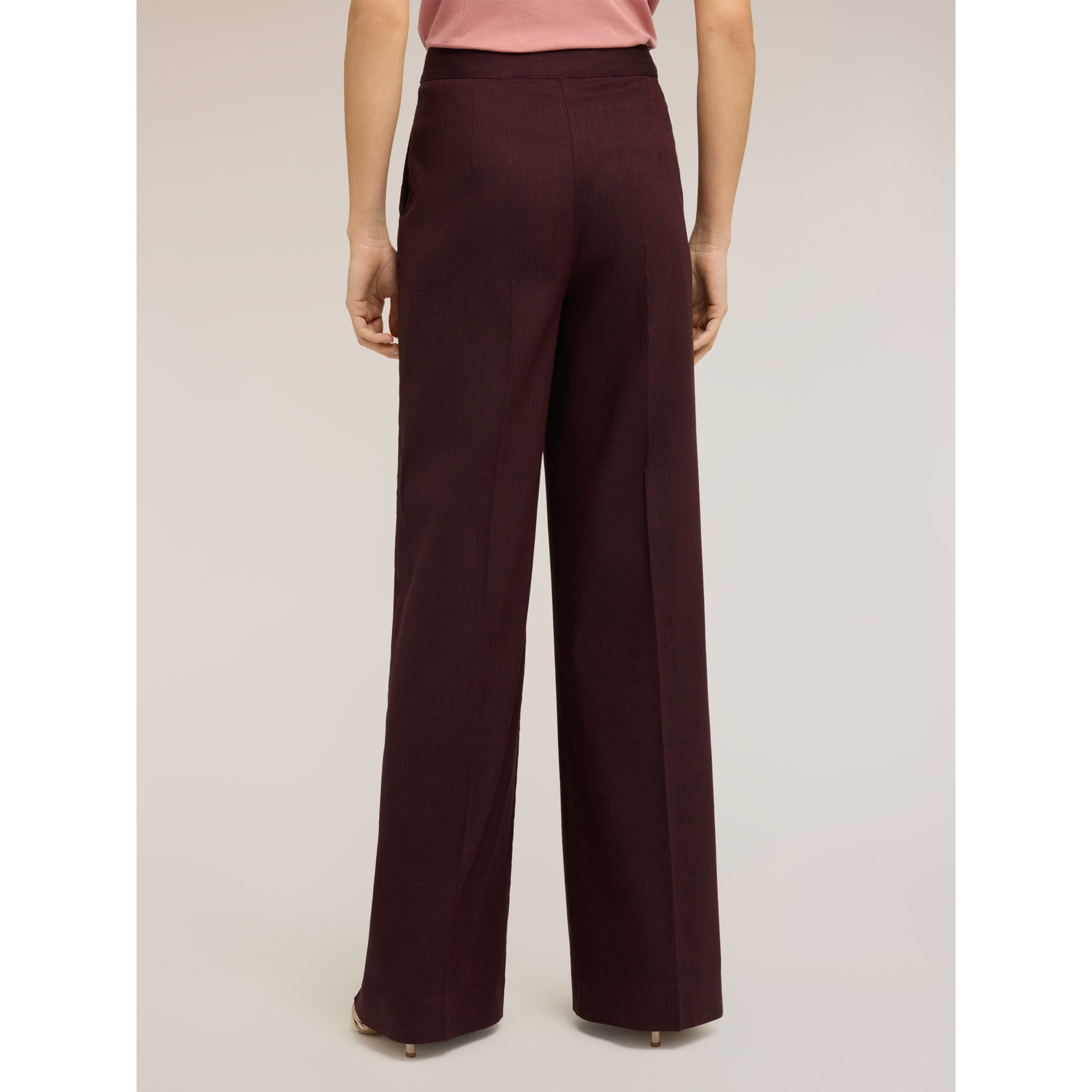 Motivi - Pantalones palazzo de mezcla de lino - Burgundy