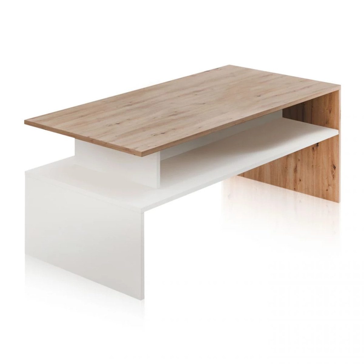 Mesa de centro Iris Blanco Artik (Blanco Mate) - Roble Nodi