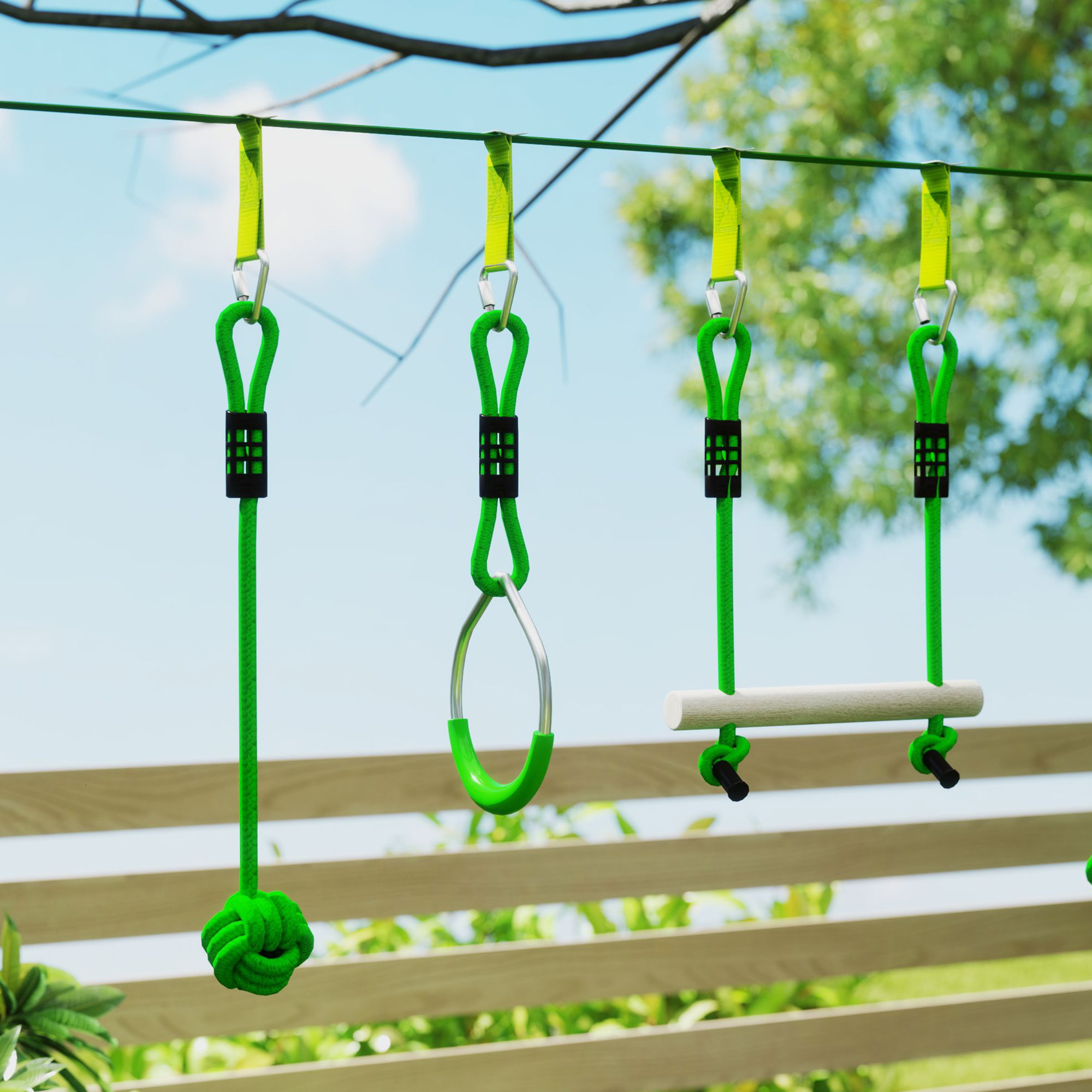 Tyrolienne enfant 10m max. 50Kg - kit complet - nombreux accessoires - vert