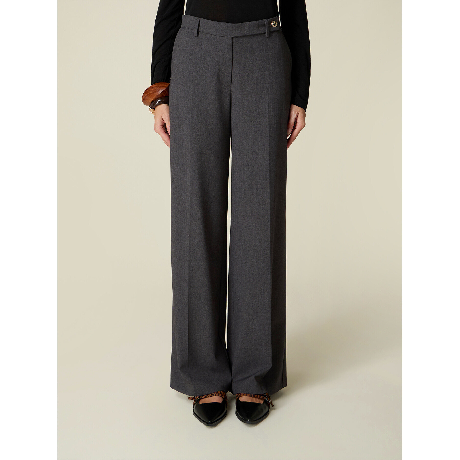 Oltre - Pantalones palazzo teñidos en hilo - Gris