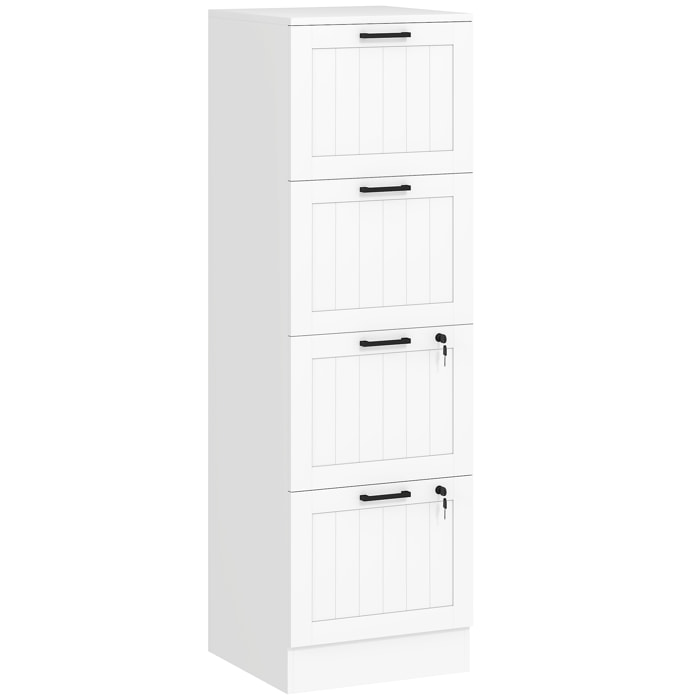 Caisson bureau 2+2 tiroirs verrouillables dossiers suspendus dim. 40x40x131cm MDF blanc