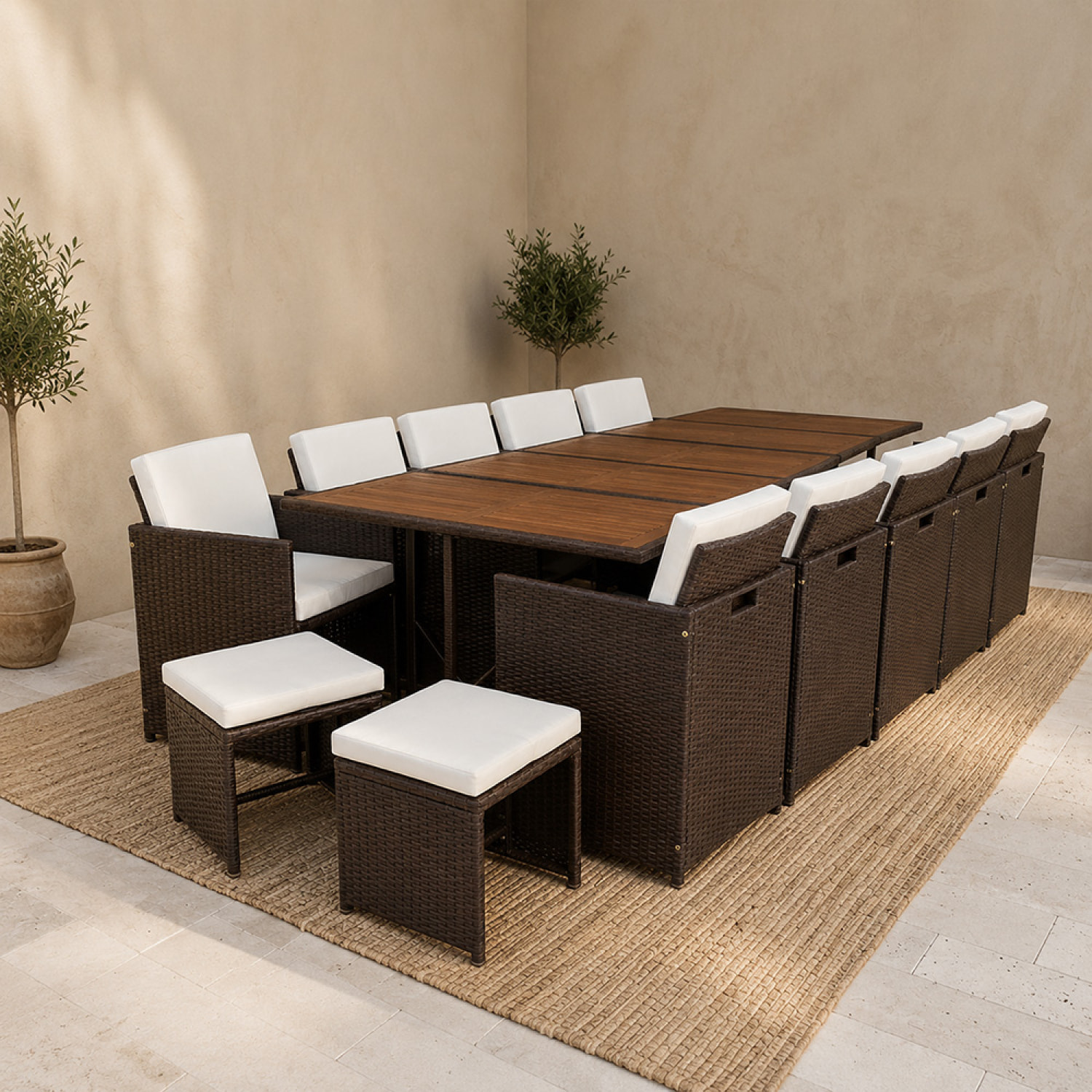Salon de jardin 14 pl en acacia et résine marron + housse CASCO