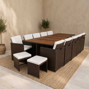 Salon de jardin 14 pl en acacia et résine marron + housse CASCO