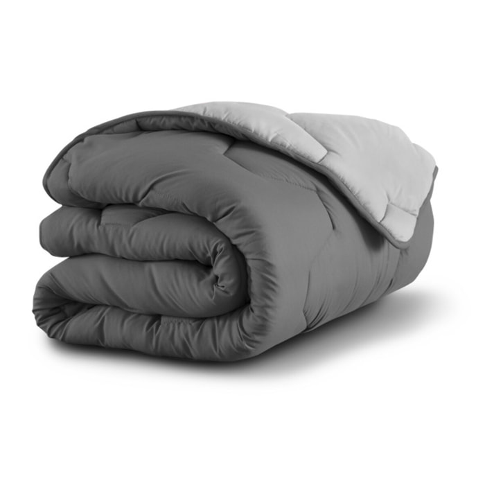 Couette chaude réversible bicolore grise 240x260cm - microfibres 300 g/m2