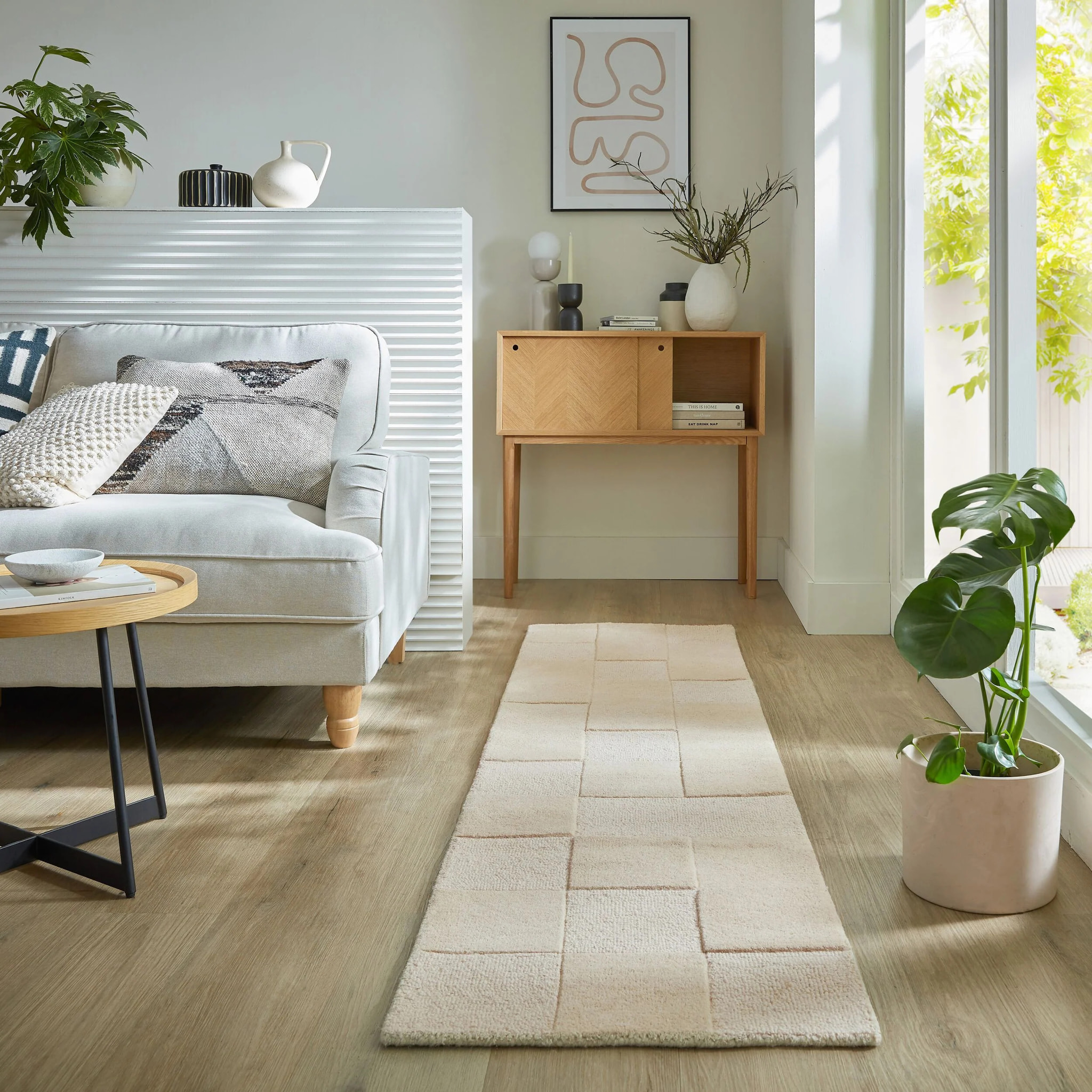 Tapis en laine de couloir CHECKERBOARD Beige