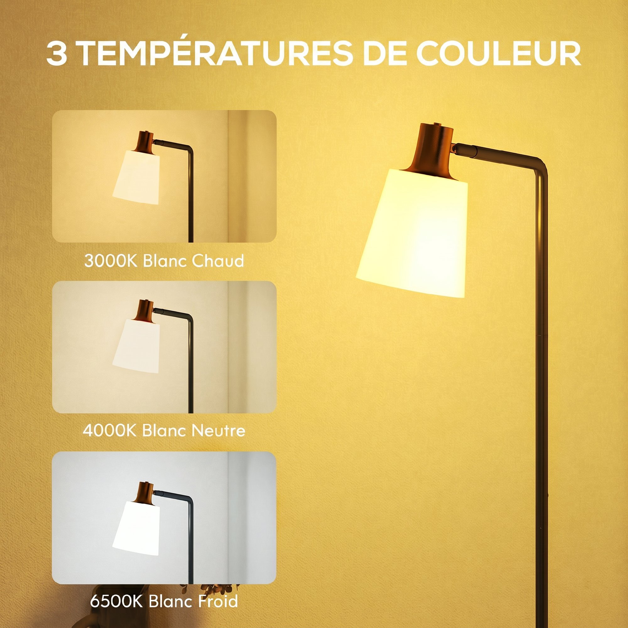 Lampadaire rétro réglable ampoule incluse noir doré