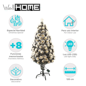 Árbol de navidad de fibra óptica con 135 luces led blanco cálido y 8 funciones de color h.120cm