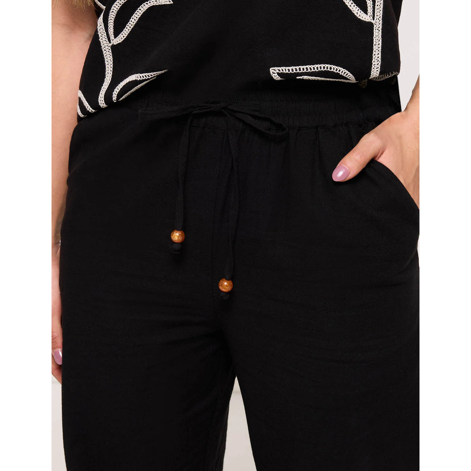 Pantalón Largo Bordados Negro - Panmore