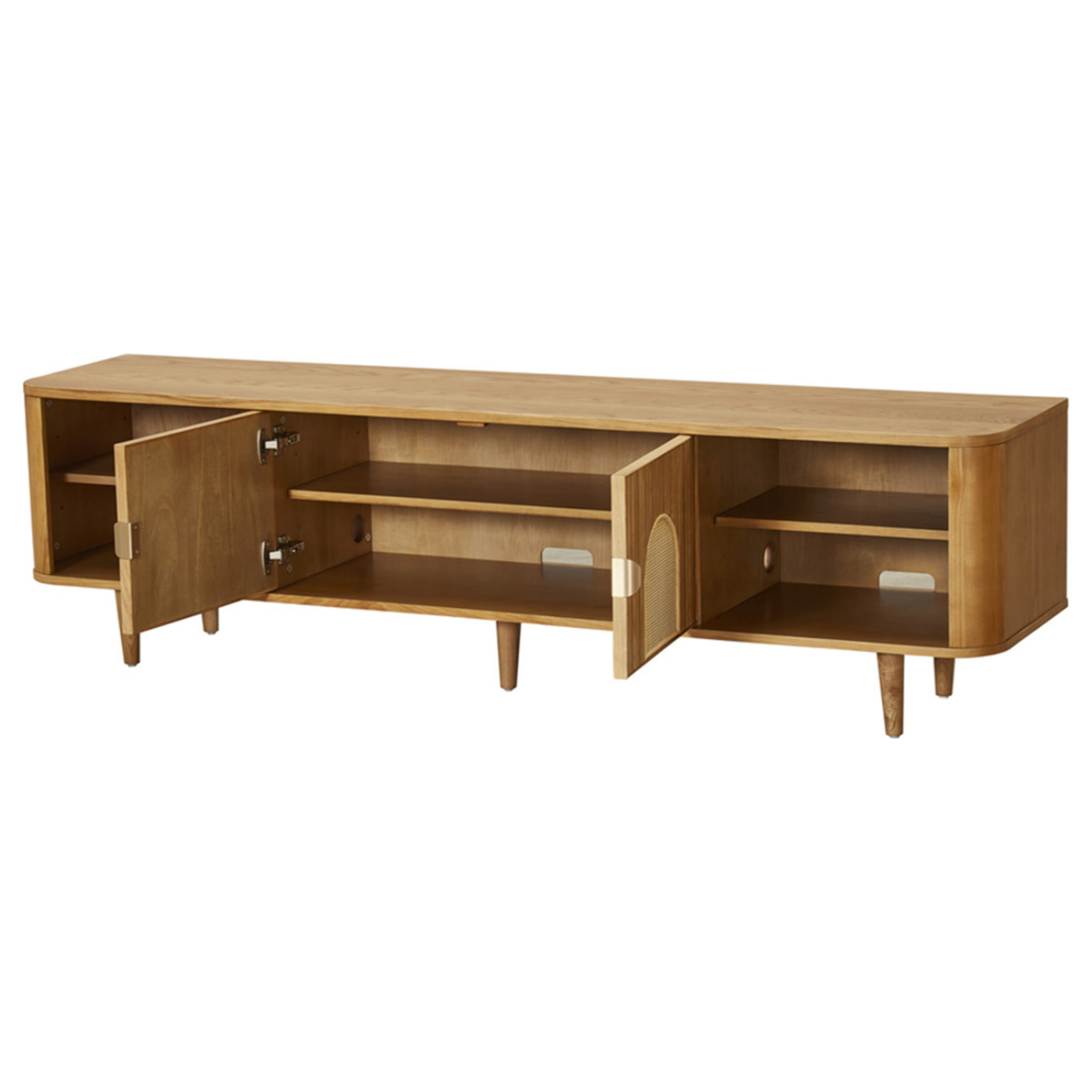 Milazzo - meuble tv - bois plaqué chêne et cannage - 4 niches et 2 portes - 180 cm - Bois