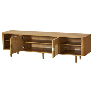 Milazzo - meuble tv - bois plaqué chêne et cannage - 4 niches et 2 portes - 180 cm - Bois