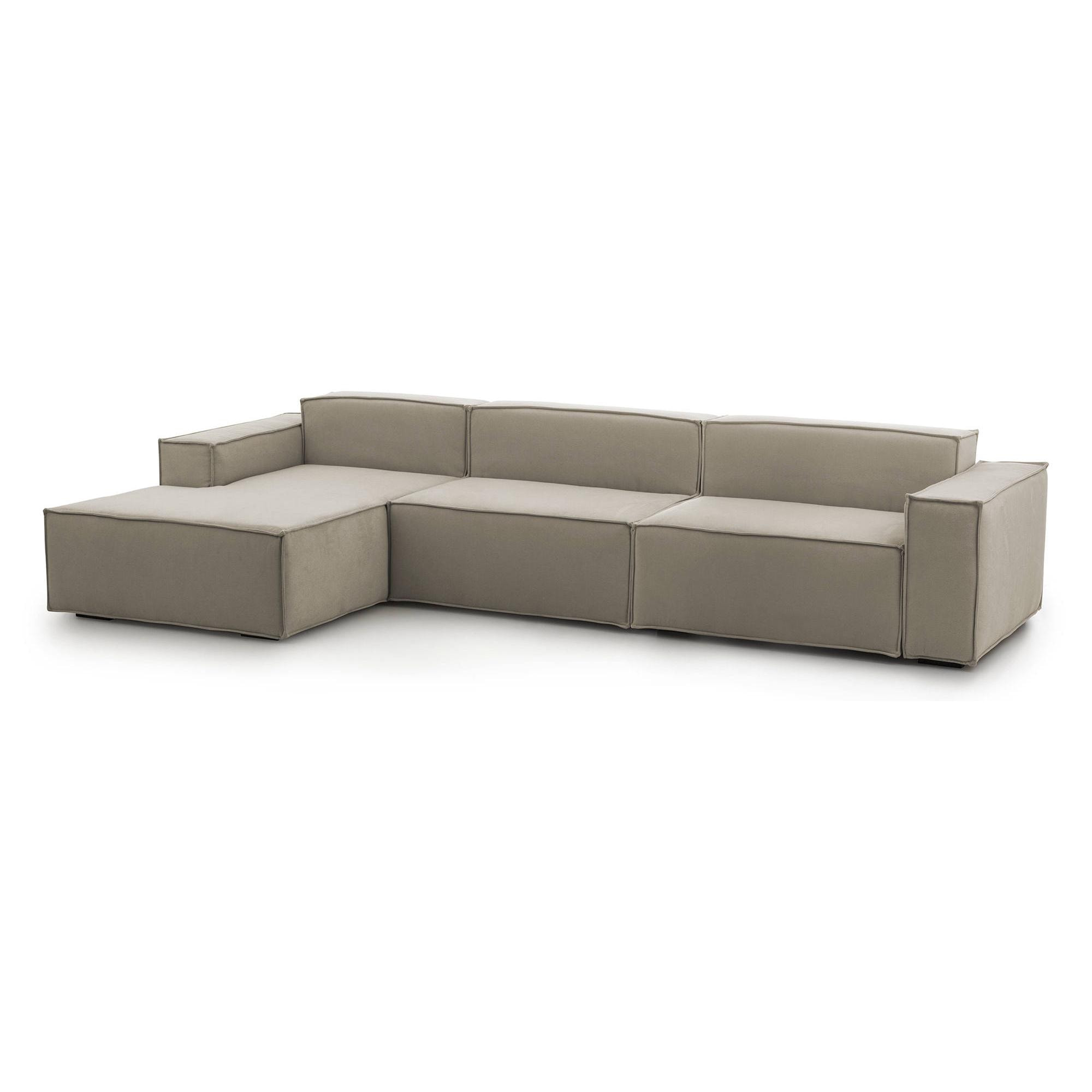 Divano fisso Licia, Divano componibile a 4 posti con penisola sinistra, 100% Made in Italy, Sofà moderno in tessuto, Cm 340x170h70, Tortora