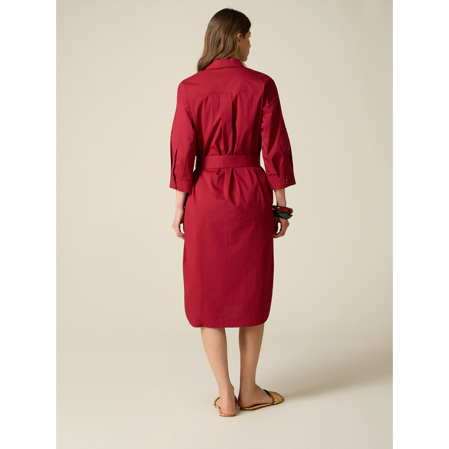 Oltre - Vestido camisero en popelín - Rojo