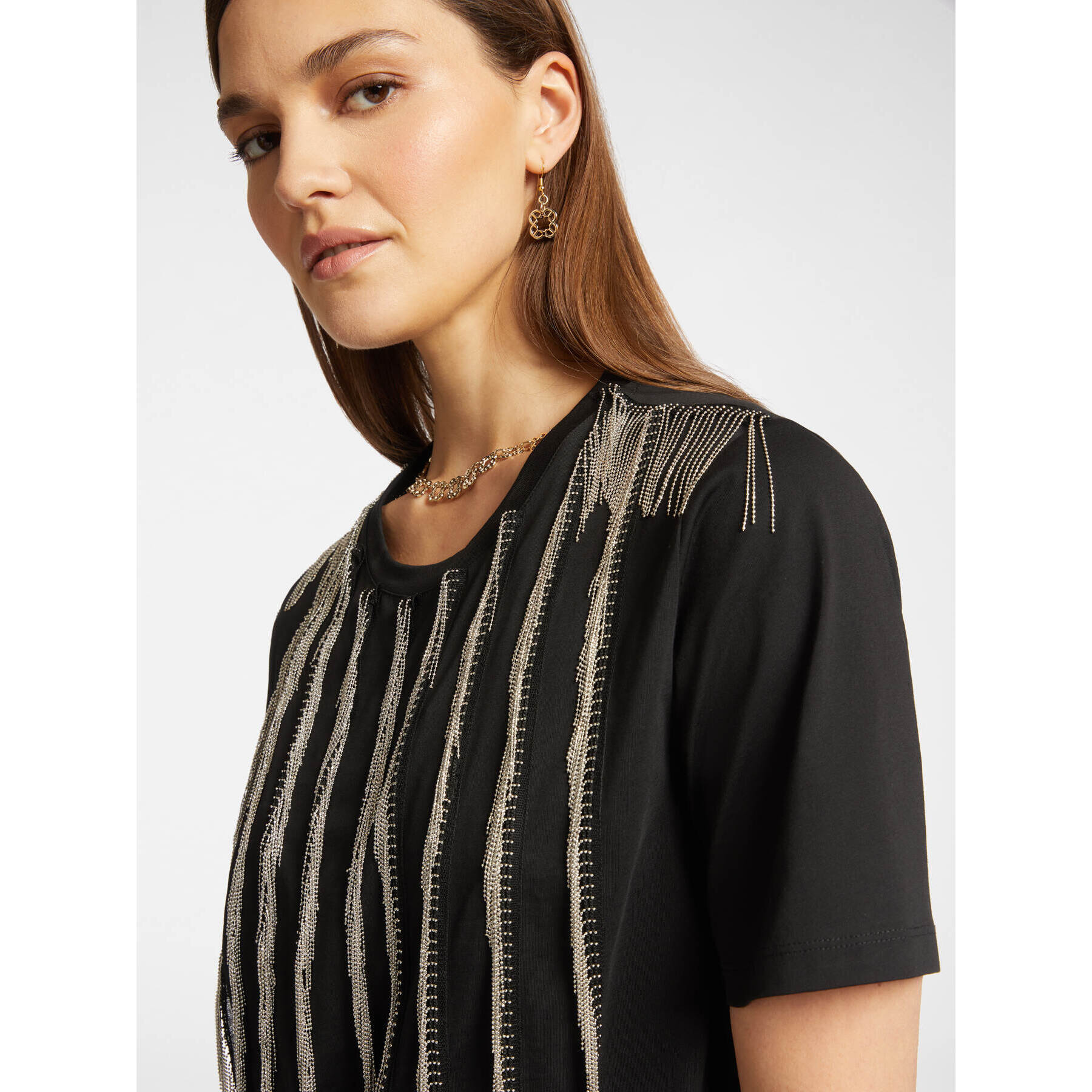 Elena Mirò - Camiseta con flecos - Negro