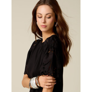 Oltre - T-shirt con maniche in sangallo - Nero