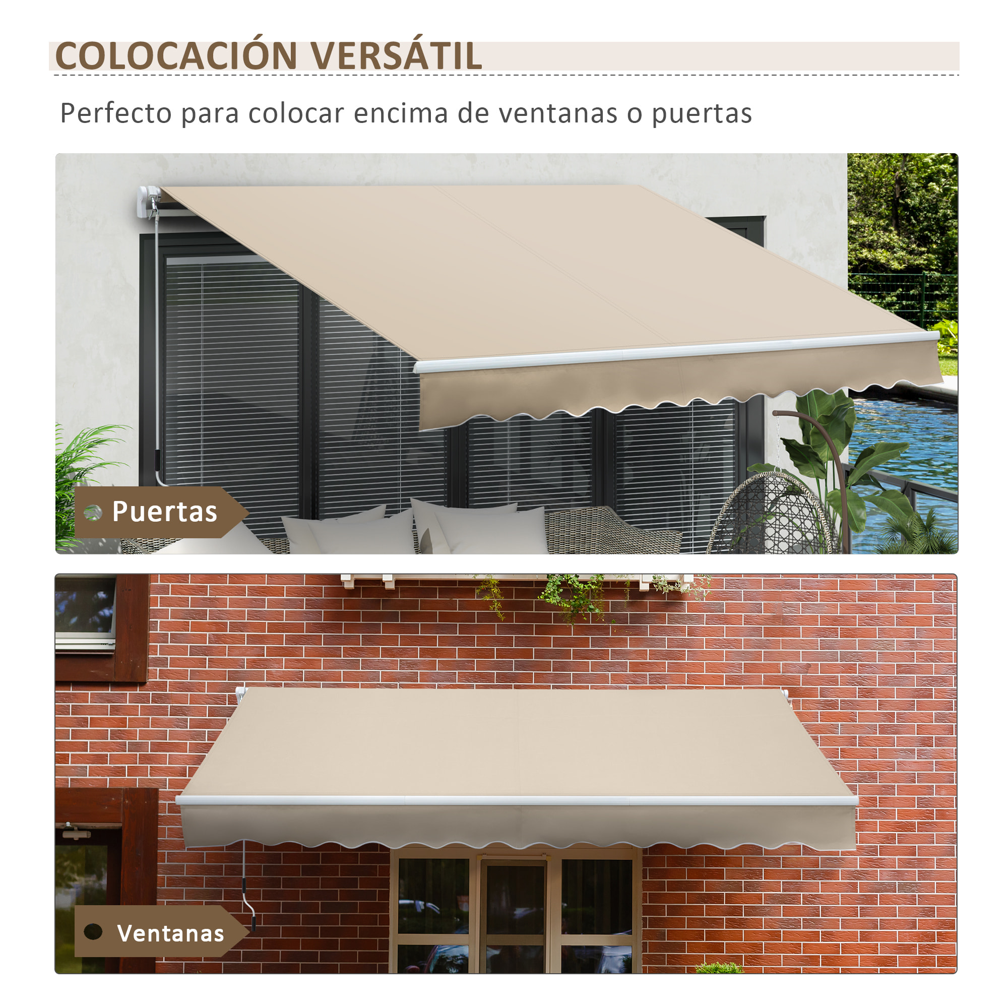 Toldo Manual Retráctil 350x250 cm Toldo para Balcón con Manivela de Metal Impermeable y Anti-UV Toldo Enrollable de Exterior para Jardín Terraza Ventanas Crema