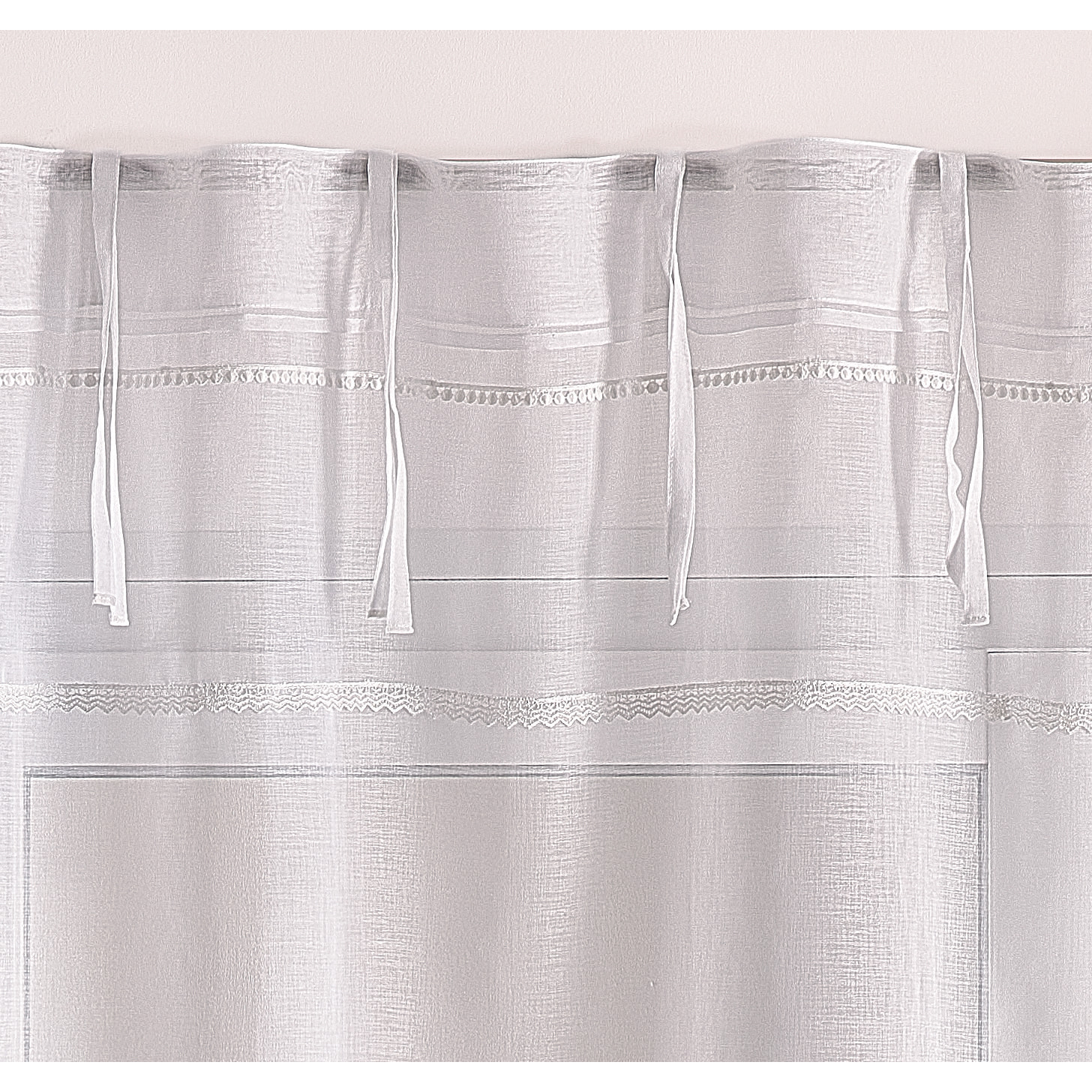 Voilage avec rubans macramé - Blanc