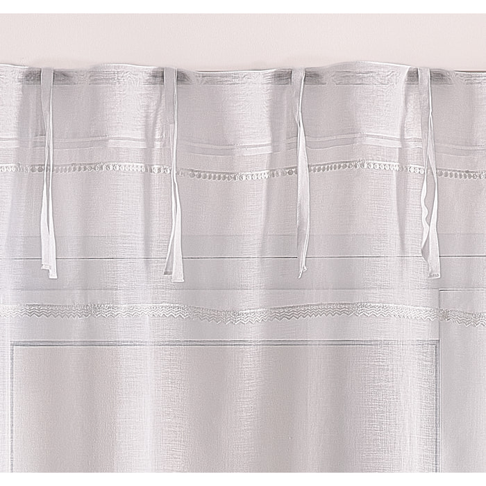 Voilage avec rubans macramé - Blanc