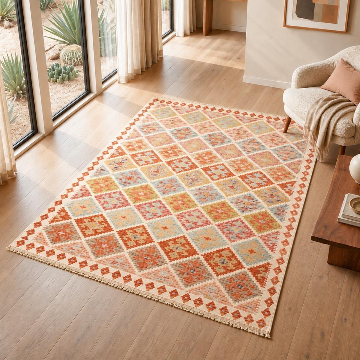 Tapis kilim ethnique, tissé à plat en laine, authentique VUJUN