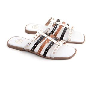 Ciabatta flat tricolor con occhielli - BEIGE