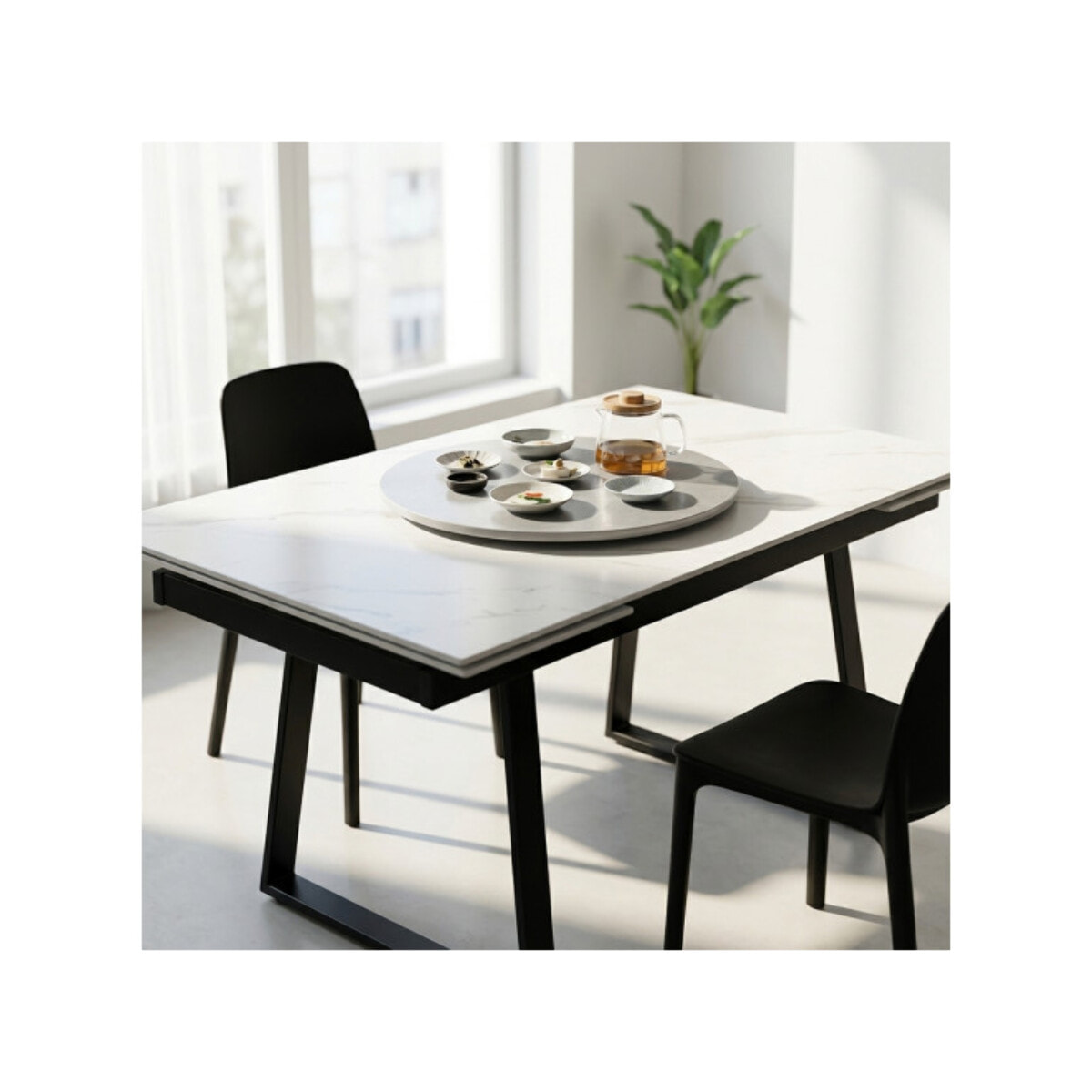 Plateau rotatif tournant 360° D. 55 cm céramique gris effet clair marbré - LAZY