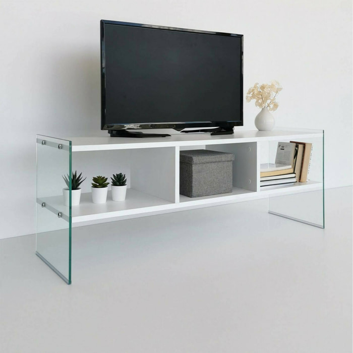 Mobile porta TV Winifred, Credenza da soggiorno, Armadio basso per TV, Base parete attrezzata, 120x35h45 cm, Bianco