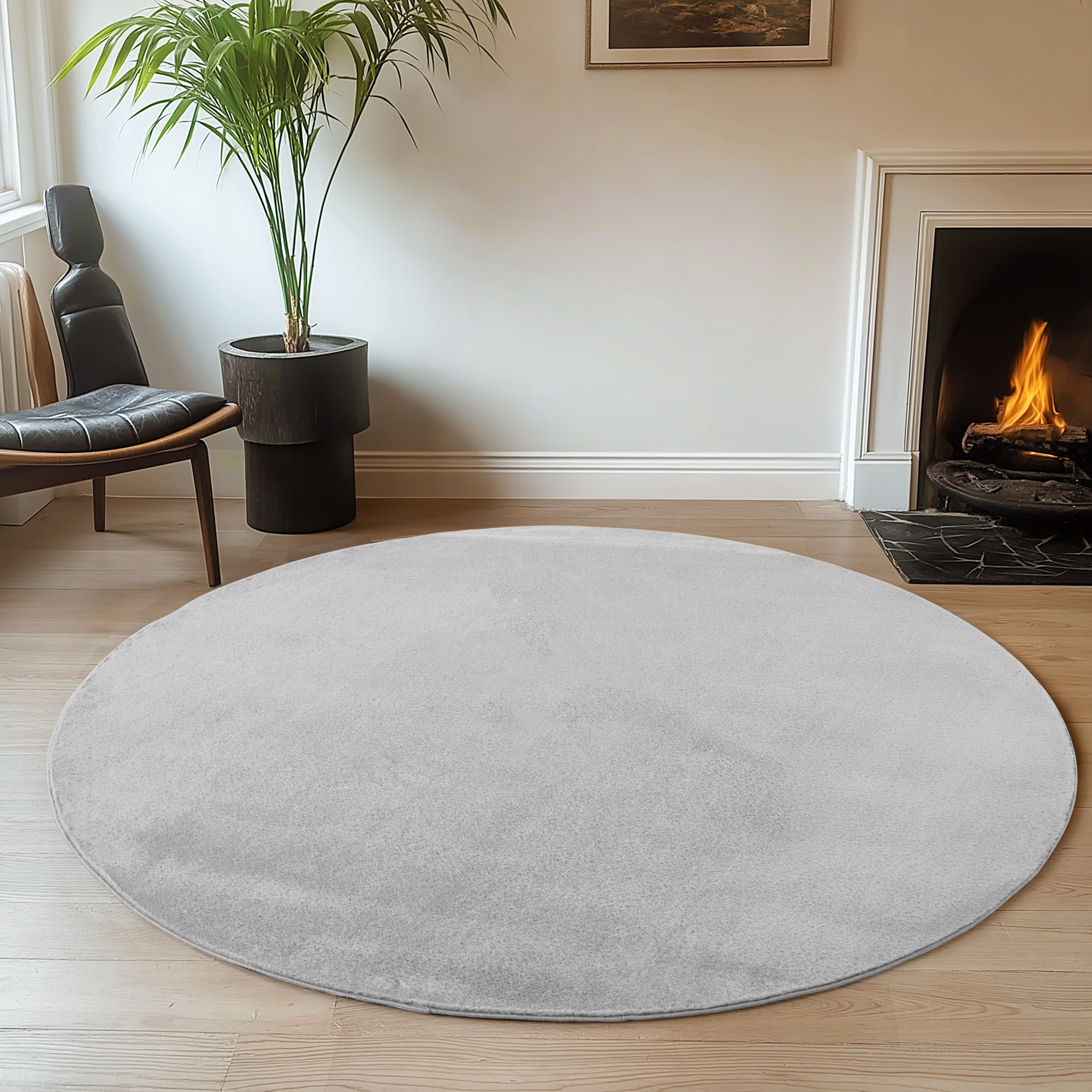 ALBA - Tapis rond doux silver à poils courts