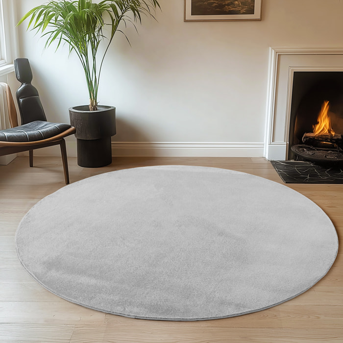 ALBA - Tapis rond doux silver à poils courts
