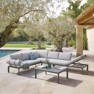 Salon de jardin "Dilors" vert laurier 6 places en aluminium et polyester