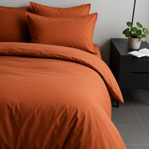 Parure housse de couette unie 100% satin de coton - sati - brique