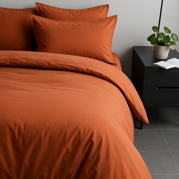 Parure housse de couette unie 100% satin de coton - sati - brique
